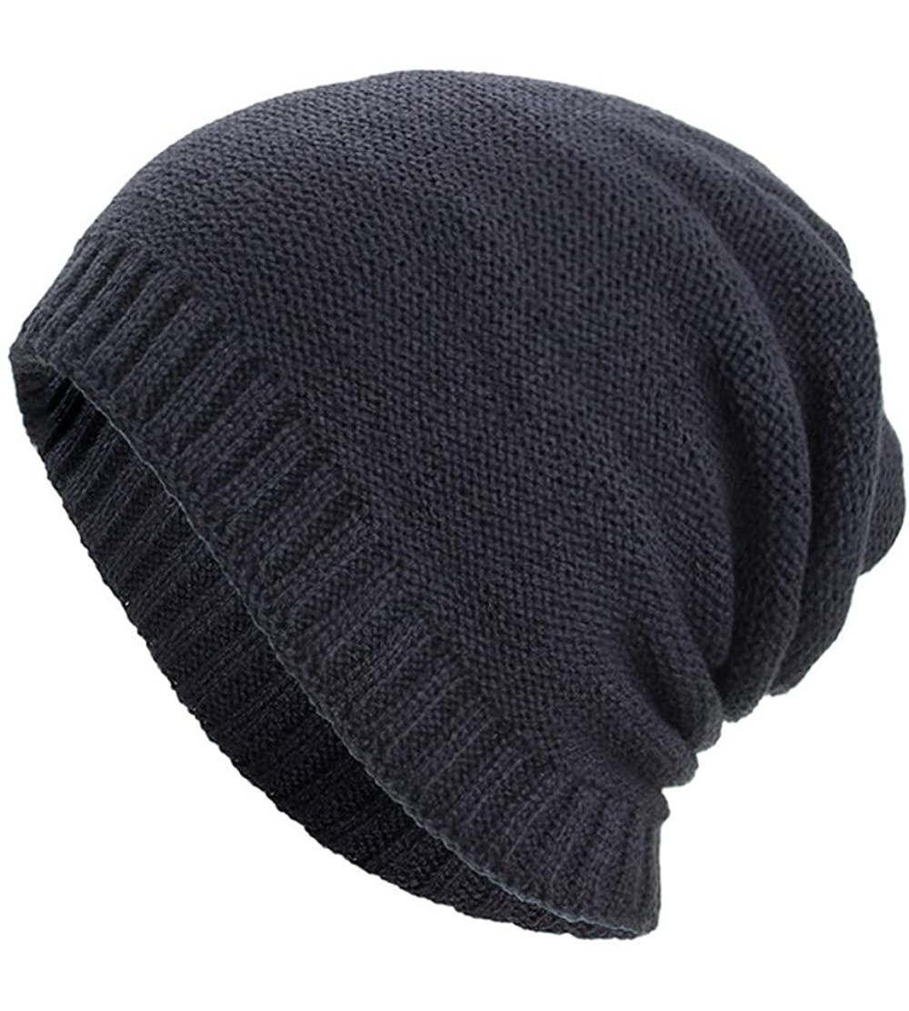 Skullies & Beanies Unisex Men Women Winter Knit Warm Hat Ski Baggy Slouchy Beanie Skull Cap - Black - C518HT8UOY4 $11.36