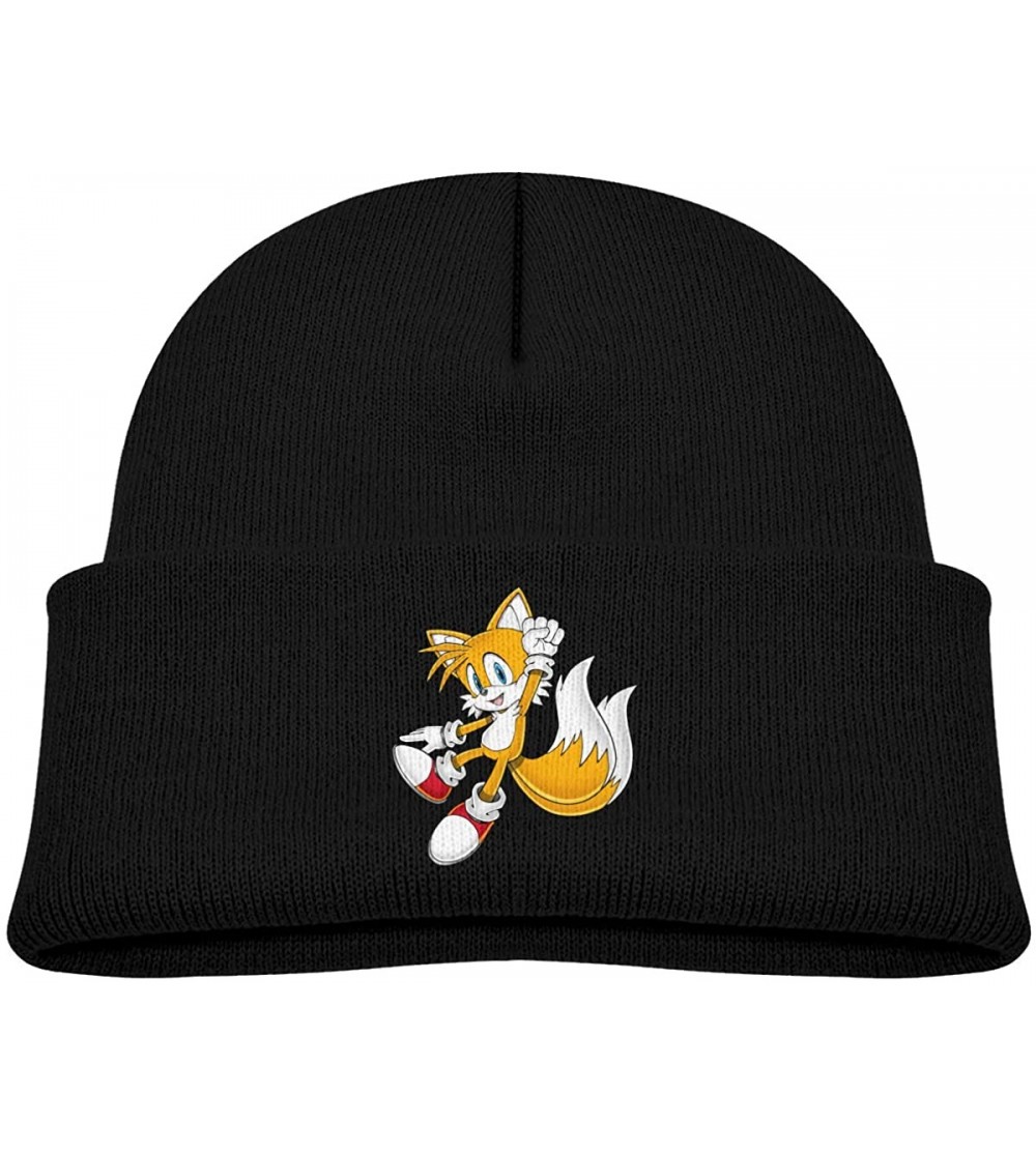 Skullies & Beanies Children Kids Winter Cozy Warm Cuffed Knit Hats- Unisex Popular Snow Caps Hat - Tails Sonic-black - C0192U...