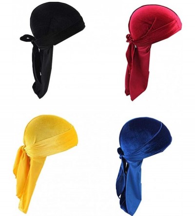 Skullies & Beanies Star Satin Silk Head Wrap Durag Long Tail Beanies Cap Stretchable Velvet Durag Straps Headwraps for Men Wo...