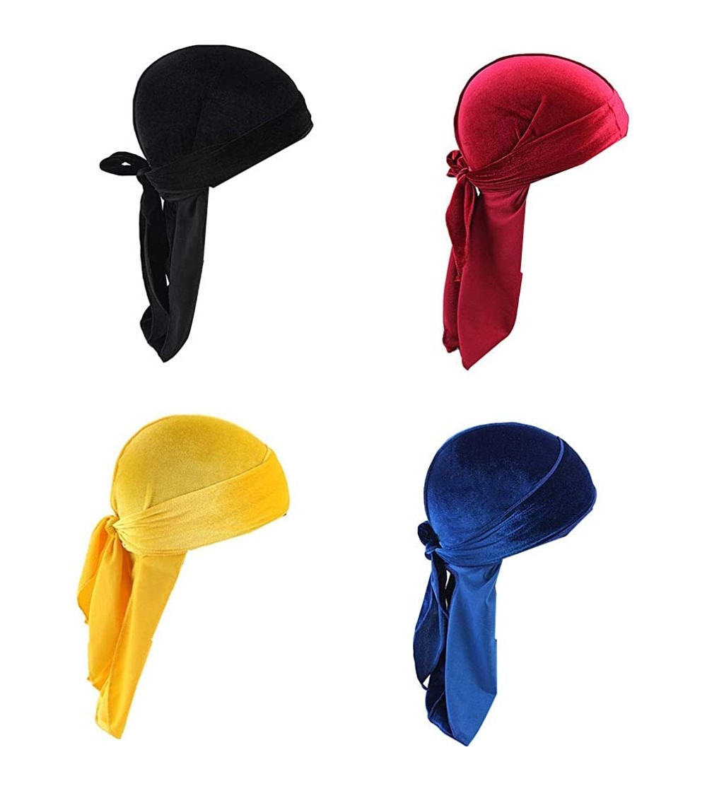 Skullies & Beanies Star Satin Silk Head Wrap Durag Long Tail Beanies Cap Stretchable Velvet Durag Straps Headwraps for Men Wo...