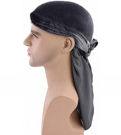 Skullies & Beanies Star Satin Silk Head Wrap Durag Long Tail Beanies Cap Stretchable Velvet Durag Straps Headwraps for Men Wo...