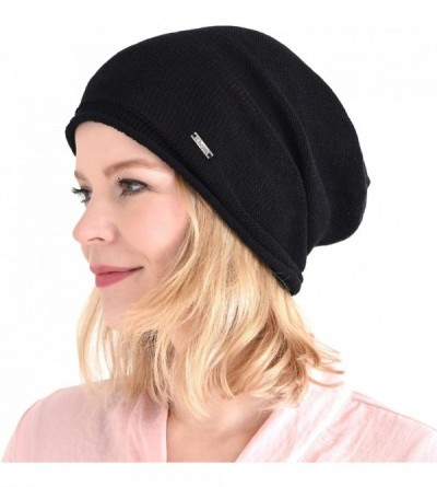 Skullies & Beanies Silk Beanie Hat for Men and Women - Slouchy Oversized Chemo Hat Sensitive Skin - Black - C91889LSZ5E $38.62