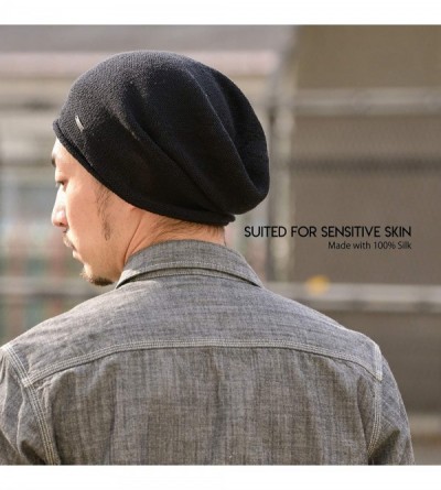 Skullies & Beanies Silk Beanie Hat for Men and Women - Slouchy Oversized Chemo Hat Sensitive Skin - Black - C91889LSZ5E $38.62