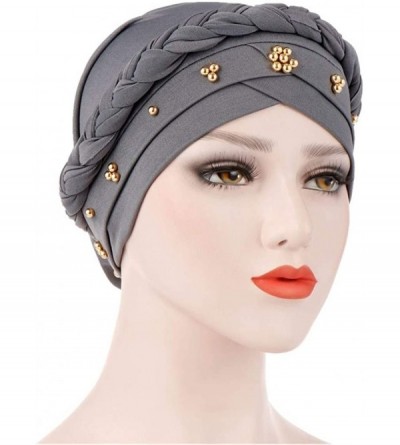 Skullies & Beanies Twisted Beading Braid Chemo Cancer Turbans Cap Hair Cover Wrap Turban Hats Headwear for Women - Gray - CF1...