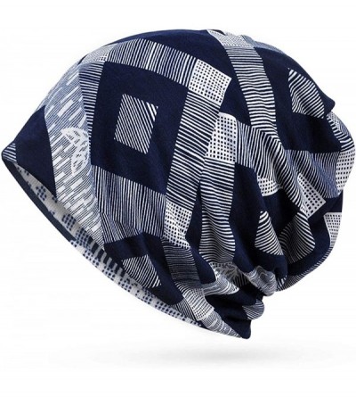 Skullies & Beanies Floral Lace Beanie Hat Chemo Cap Stretch Slouchy Turban Headwear - Blue Plaid - C819642ZEQC $8.47