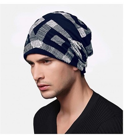 Skullies & Beanies Floral Lace Beanie Hat Chemo Cap Stretch Slouchy Turban Headwear - Blue Plaid - C819642ZEQC $8.47