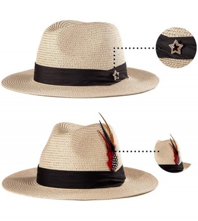 Sun Hats Straw Fedora Hats for Women - Summer Hat Womens Sun Hats Beach Hat Panama Sunhat - C918CGSCHX8 $12.37