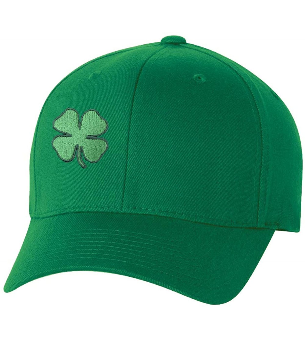 Baseball Caps St Patrick's Day Fitted Hat- Four Leaf Clover Flex Fit Baseball Hat - Full Clover - Green - C018Q99WTE9 $38.52