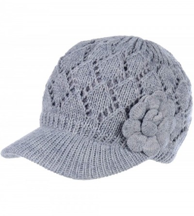 Newsboy Caps Womens Winter Chic Cable Warm Fleece Lined Crochet Knit Hat W/Visor Newsboy Cabbie Cap - CL1860KU5W0 $35.68