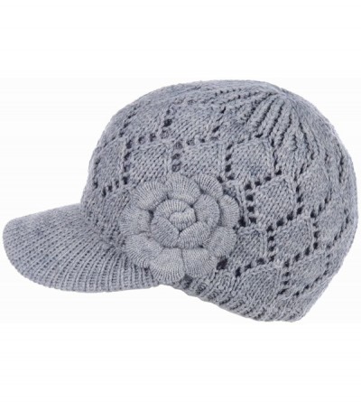 Newsboy Caps Womens Winter Chic Cable Warm Fleece Lined Crochet Knit Hat W/Visor Newsboy Cabbie Cap - CL1860KU5W0 $16.97