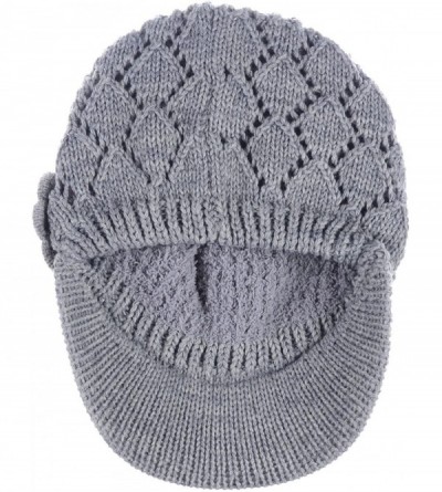 Newsboy Caps Womens Winter Chic Cable Warm Fleece Lined Crochet Knit Hat W/Visor Newsboy Cabbie Cap - CL1860KU5W0 $16.97