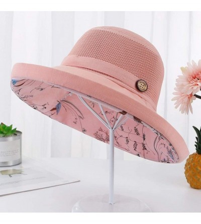 Sun Hats Women Mesh Sun Hats Summer Beach UV Protection UPF Packable Wide Brim Chin Strap - Pink - CF18RXUA0XU $13.23