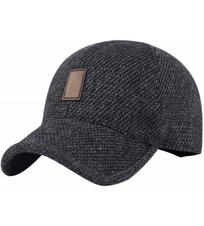 Skullies & Beanies Men's Warm Wool Woolen Tweed Peaked Baseball Caps Hat with Fold Earmuffs Warmer - Black - C81802CRU4Q $18.27