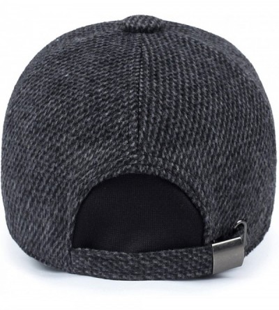Skullies & Beanies Men's Warm Wool Woolen Tweed Peaked Baseball Caps Hat with Fold Earmuffs Warmer - Black - C81802CRU4Q $9.76