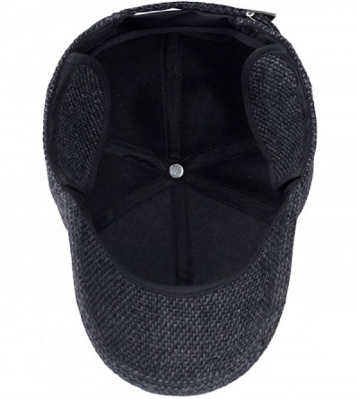 Skullies & Beanies Men's Warm Wool Woolen Tweed Peaked Baseball Caps Hat with Fold Earmuffs Warmer - Black - C81802CRU4Q $9.76