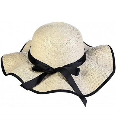 Sun Hats Womens Fashion Sun Hat Summer Beach Bowknot Wide Brim Flodable Packable Outdoor Sunscreen Straw Hat - Beige - CD18W5...