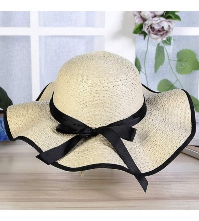 Sun Hats Womens Fashion Sun Hat Summer Beach Bowknot Wide Brim Flodable Packable Outdoor Sunscreen Straw Hat - Beige - CD18W5...