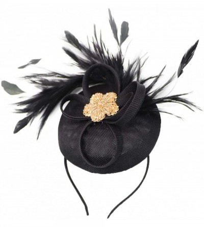 Berets Womens Fascinator Hat Sinamay Pillbox Flower Feather Tea Party Derby Wedding Headwear - Z Black a - CZ195MZD6EO $20.73