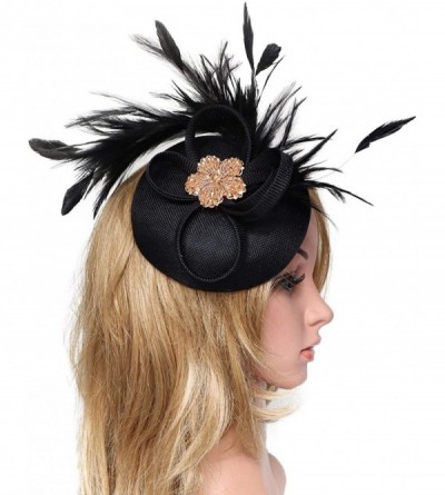 Berets Womens Fascinator Hat Sinamay Pillbox Flower Feather Tea Party Derby Wedding Headwear - Z Black a - CZ195MZD6EO $7.40