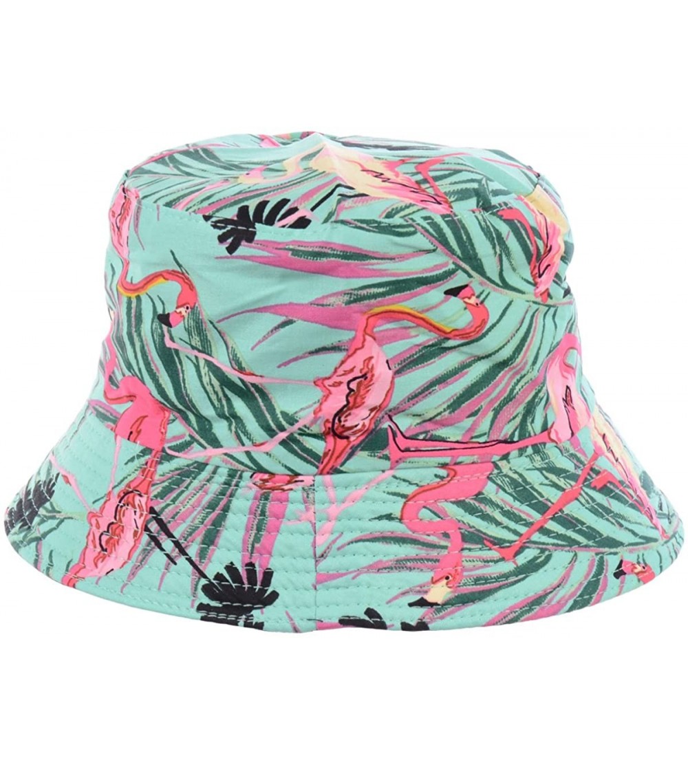 Bucket Hats Packable Reversible Black Printed Fisherman Bucket Sun Hat- Many Patterns - Wild Fuchsia Flamingo Mint - C818EE9T...