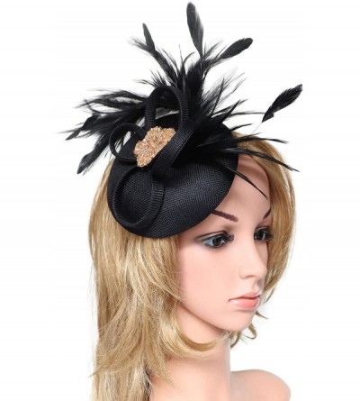 Berets Womens Fascinator Hat Sinamay Pillbox Flower Feather Tea Party Derby Wedding Headwear - Z Black a - CZ195MZD6EO $7.40