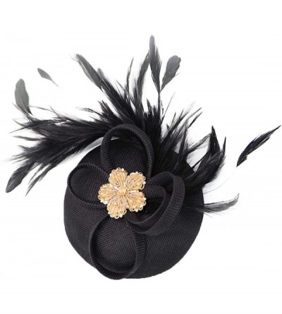 Berets Womens Fascinator Hat Sinamay Pillbox Flower Feather Tea Party Derby Wedding Headwear - Z Black a - CZ195MZD6EO $7.40
