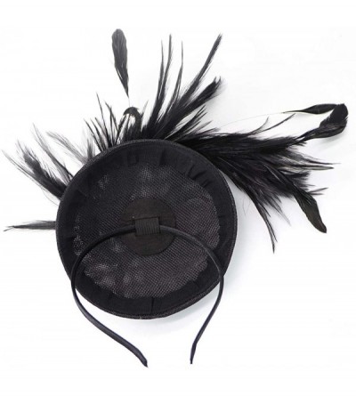Berets Womens Fascinator Hat Sinamay Pillbox Flower Feather Tea Party Derby Wedding Headwear - Z Black a - CZ195MZD6EO $7.40