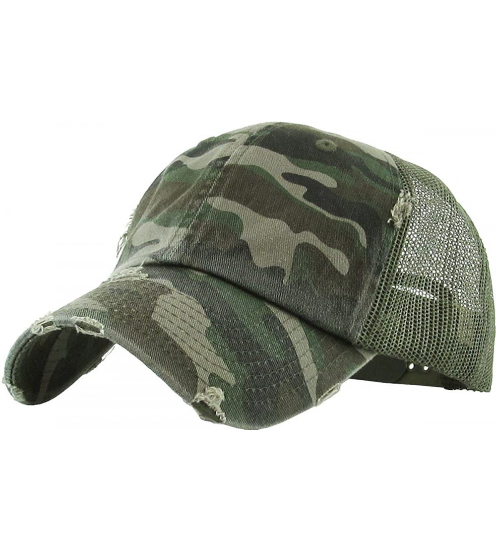 Baseball Caps Women's Adjustable Athletic Trucker Hat Mesh Baseball Cap Dad Hat - Solid Distressed - Camo - CT18EY0EOCA $20.18
