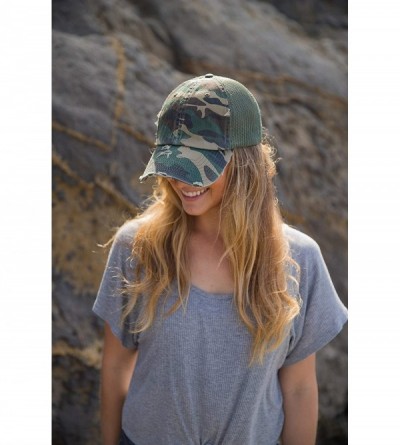 Baseball Caps Women's Adjustable Athletic Trucker Hat Mesh Baseball Cap Dad Hat - Solid Distressed - Camo - CT18EY0EOCA $20.18