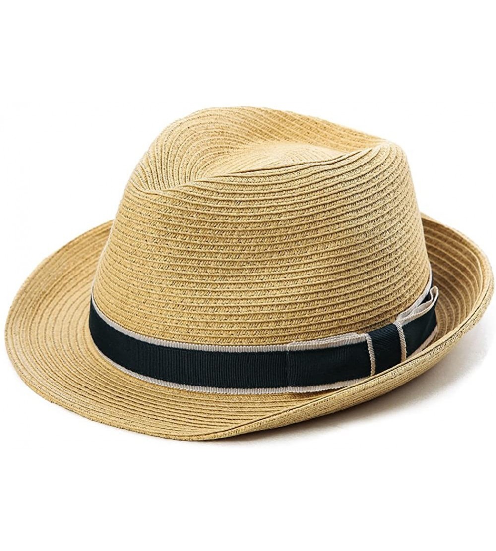 Fedoras Packable Straw Fedora Panama Sun Summer Beach Hat Cuban Trilby Men Women 55-61cm - 89600-beige - CH18O9TTEXI $17.29