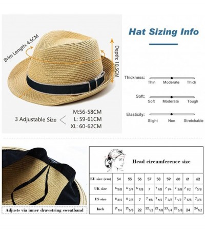 Fedoras Packable Straw Fedora Panama Sun Summer Beach Hat Cuban Trilby Men Women 55-61cm - 89600-beige - CH18O9TTEXI $17.29