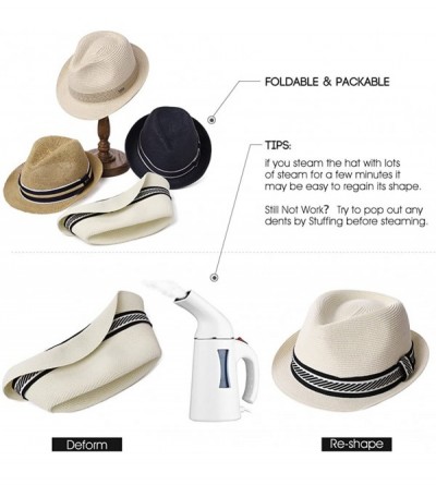 Fedoras Packable Straw Fedora Panama Sun Summer Beach Hat Cuban Trilby Men Women 55-61cm - 89600-beige - CH18O9TTEXI $17.29