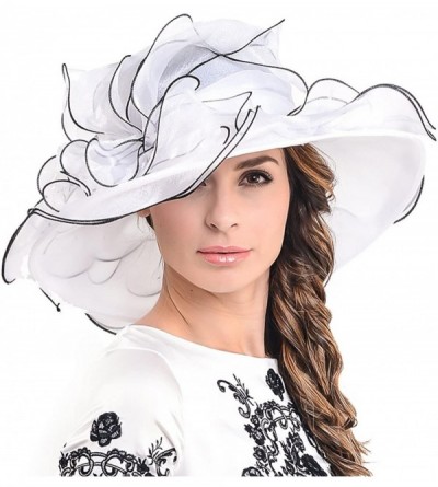 Sun Hats Fascinators Kentucky Derby Church Dress Large Floral Party Hat - White/Black - C712DLX4RR1 $30.45