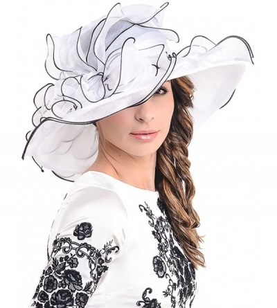 Sun Hats Fascinators Kentucky Derby Church Dress Large Floral Party Hat - White/Black - C712DLX4RR1 $30.45
