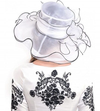 Sun Hats Fascinators Kentucky Derby Church Dress Large Floral Party Hat - White/Black - C712DLX4RR1 $30.45