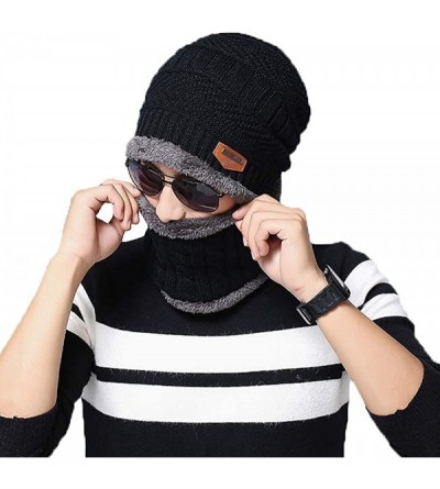 Skullies & Beanies Winter Beanie Hat Scarf Set with Fleece Lining Warm Knit Hat Slouchy Thick Skull Cap for Women Men - Black...