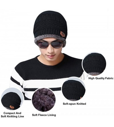 Skullies & Beanies Winter Beanie Hat Scarf Set with Fleece Lining Warm Knit Hat Slouchy Thick Skull Cap for Women Men - Black...