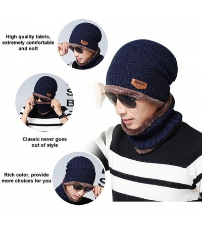 Skullies & Beanies Winter Beanie Hat Scarf Set with Fleece Lining Warm Knit Hat Slouchy Thick Skull Cap for Women Men - Black...