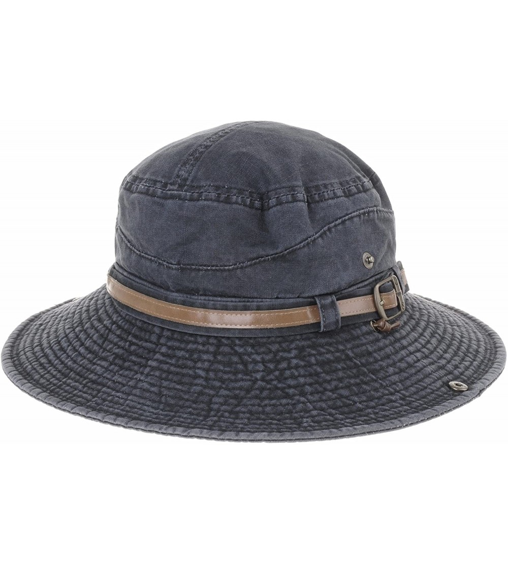 Sun Hats Boonie Bush Hat Wide Brim Faux Leather Band Side Snap DW8340 - Black - CZ12HS7EYFV $51.87