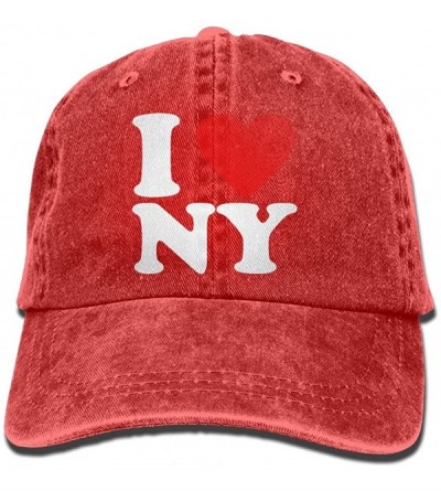 Baseball Caps Men's/Women's Adjustable Denim Fabric Baseball Caps I Love NY New York Plain Cap - Red - CU18IGNR9O5 $30.80