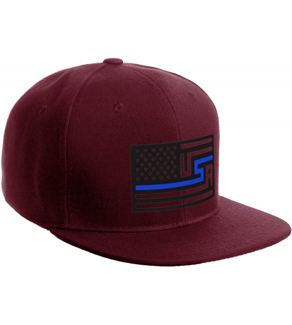 Baseball Caps USA Redesign Flag Thin Blue Red Line Support American Servicemen Snapback Hat - Thin Blue Line - Burgundy Cap -...