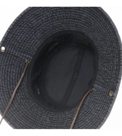 Sun Hats Boonie Bush Hat Wide Brim Faux Leather Band Side Snap DW8340 - Black - CZ12HS7EYFV $51.87