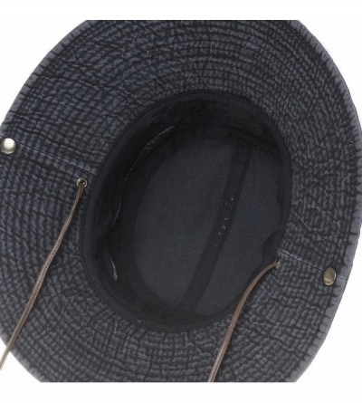 Sun Hats Boonie Bush Hat Wide Brim Faux Leather Band Side Snap DW8340 - Black - CZ12HS7EYFV $24.12