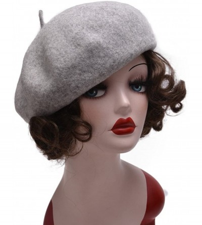 Berets Womens French Artist 100% Wool Beret Flat Cap Winter Warm Painter Hat Y63 - Light Gray - CY186ZQA3IE $14.11