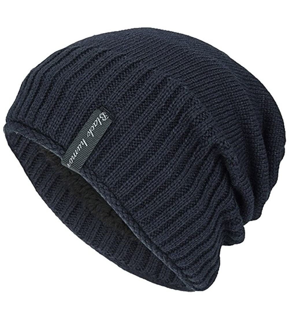 Skullies & Beanies Unisex Men Women Winter Knit Warm Hat Ski Baggy Slouchy Beanie Skull Cap - Navy-b - CT18K5KN555 $11.02