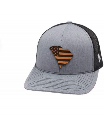 Baseball Caps 'Midnight South Carolina Patriot' Black Leather Patch Hat Curved Trucker - Heather Grey/Black - C818IGQ9H7L $55.45