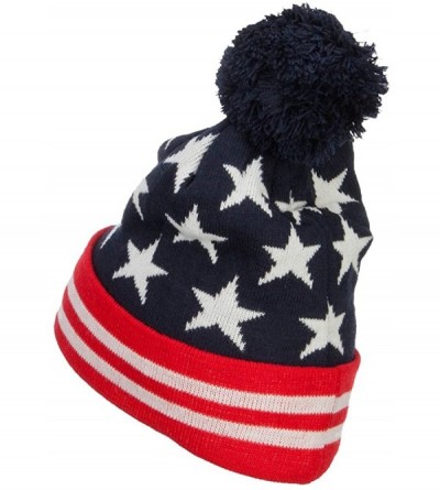 Skullies & Beanies American Flag Pom Knit Beanie - Navy OSFM - CI11P5HI4OJ $8.74