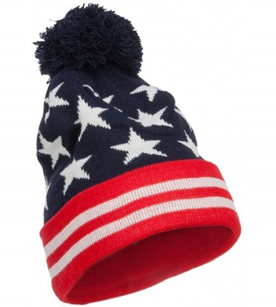 Skullies & Beanies American Flag Pom Knit Beanie - Navy OSFM - CI11P5HI4OJ $8.74