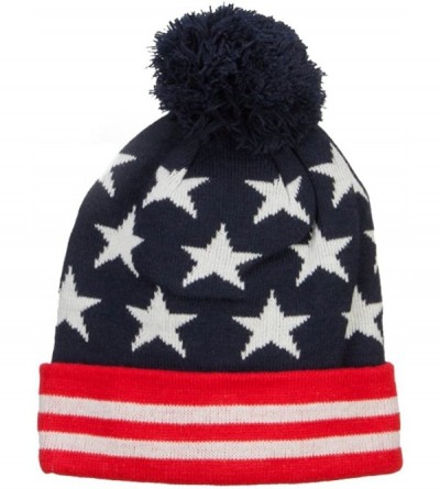 Skullies & Beanies American Flag Pom Knit Beanie - Navy OSFM - CI11P5HI4OJ $8.74