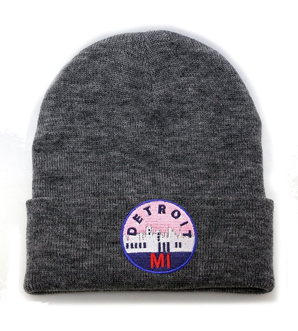 Skullies & Beanies Sk901 Detroit Patch Basic Winter Ski Beanie Hat - Light Grey - CA186EKZYK3 $12.81